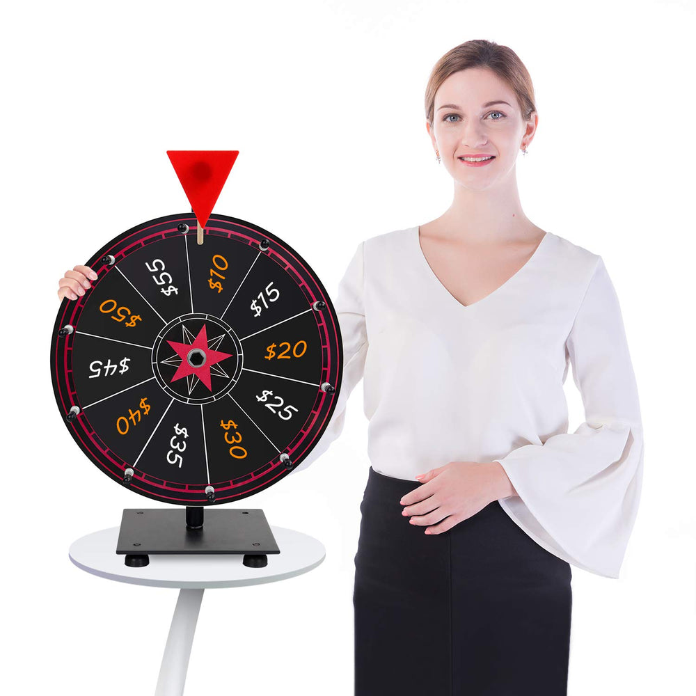 T-SIGN prize wheel dry-erase surface enables quick prize updates.