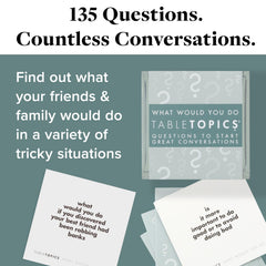 TableTopics 135-conversation-cards pack on table sparks lively debates.