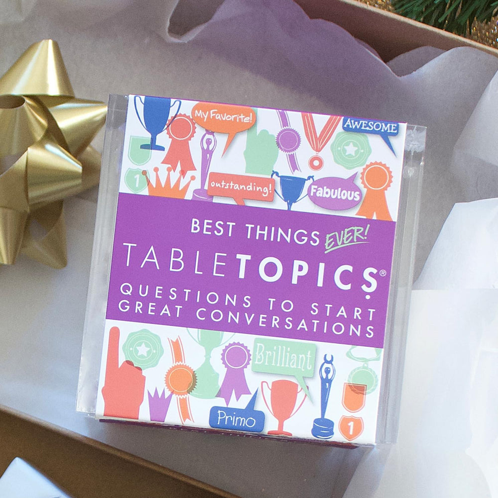 TableTopics Best Things Ever dinner party setup boosts conversation flow.