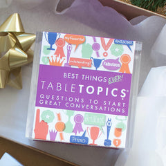 TableTopics Best Things Ever dinner party setup boosts conversation flow.