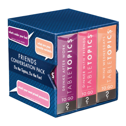 TableTopics Friends Pack front cover shows three decks for lively gatherings.