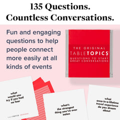 Close-up of TableTopics questions with readable prompts for easy selection.