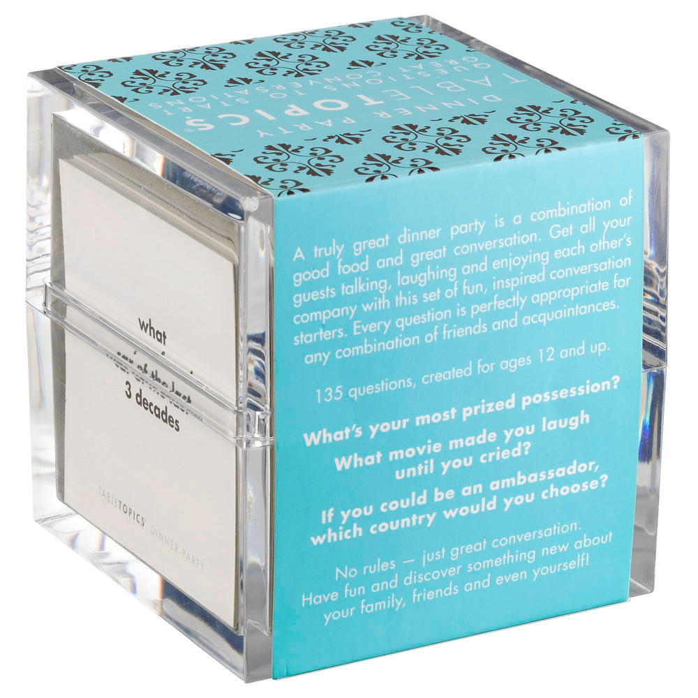 TableTopics party setup with cards, perfect for engaging a diverse guest list.