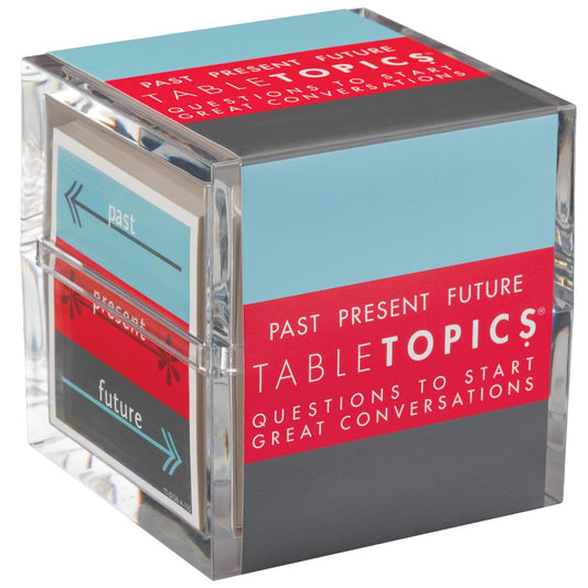 TableTopics Past Present Future cards on table spark lively dinner conversations.