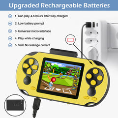 TaddToy 16-bit handheld battery indicator shows long playtime on a single charge.