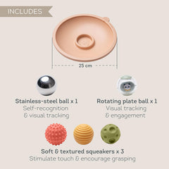Taf Toys easy-grasp sensory balls promote comfortable holds for tiny hands during play.
