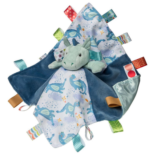 Taggies Drax dragon on blanket provides comforting lovey for soothing baby.