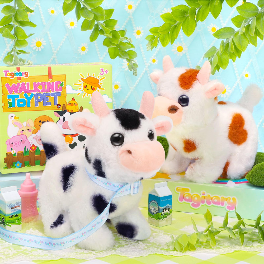 Tagitary cow toy shows tail wag during playtime fun