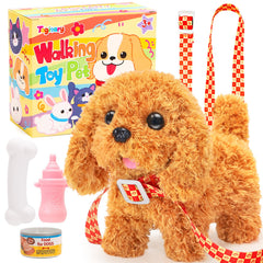 Tagitary plush puppy walks and barks for engaging playtime.