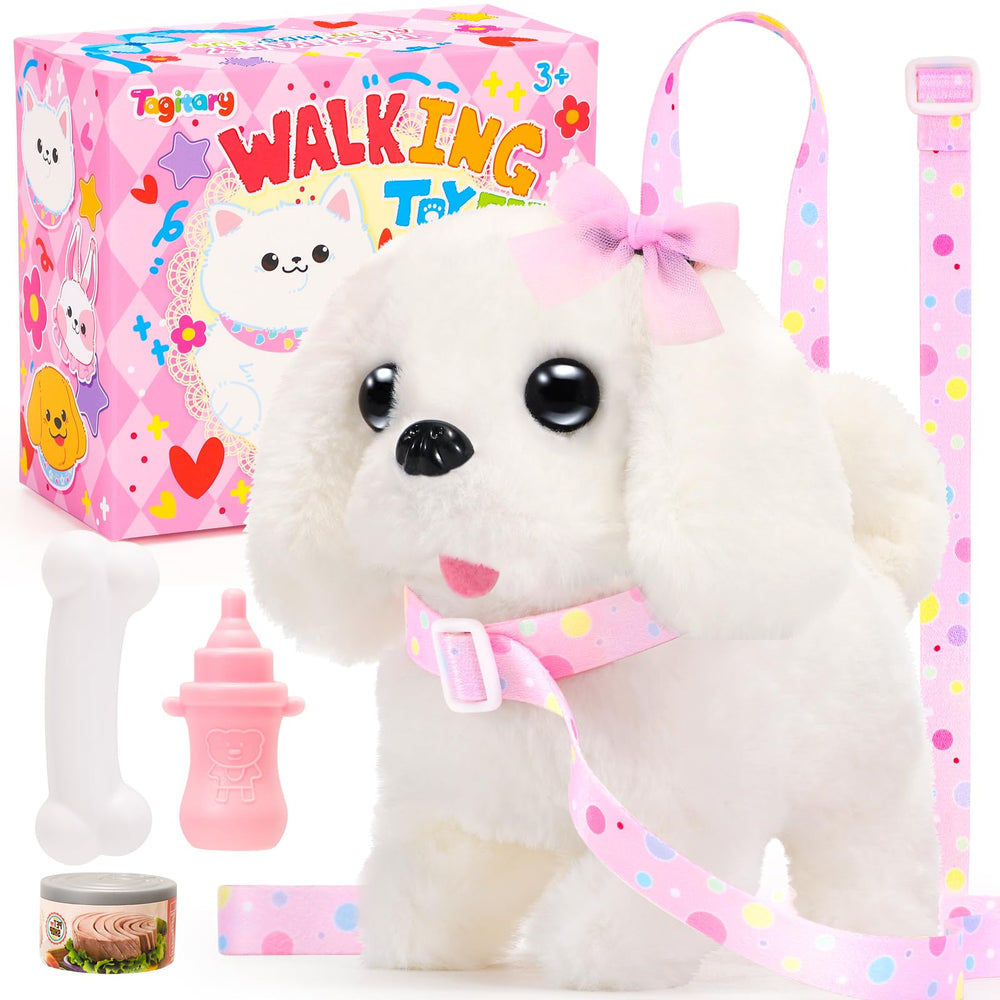 Tagitary plush puppy toy walking with leash for interactive playtime