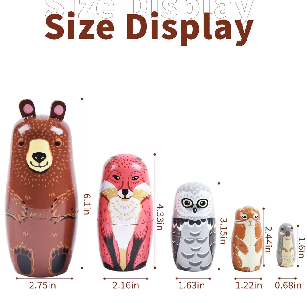 TAILERRI nesting dolls five-animal details, showcasing cute characters inside to spark curiosity.