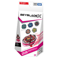 TAKARA TOMY Beyblade X CX-05 components laid out for quick assembly and strategic play.