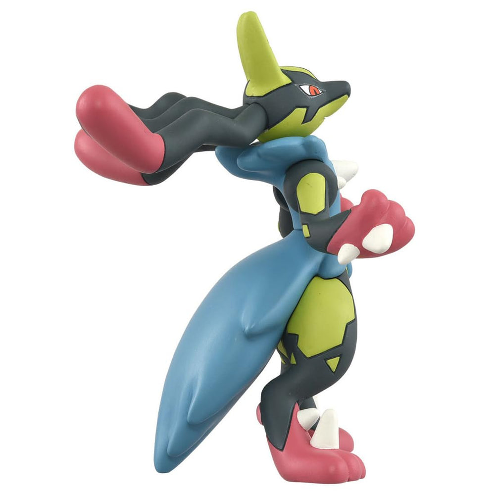 Takara Tomy Yellow Mega Lucario Moncolle head closeup highlighting color accents.