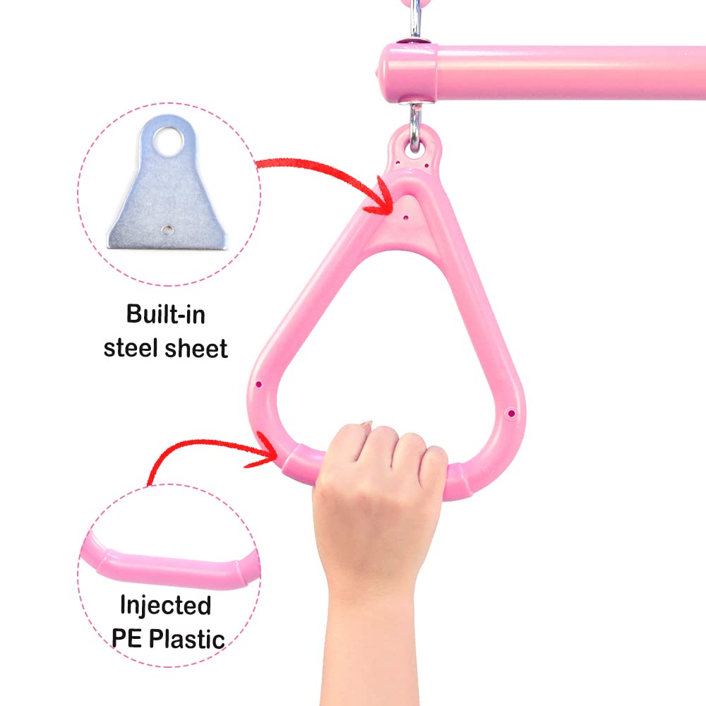 Take Me Away iron trapeze bar and PE rings, ready for quick setup on swing sets.