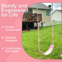Take Me Away pink chains plastisol for smooth, pinch-free swing operation.