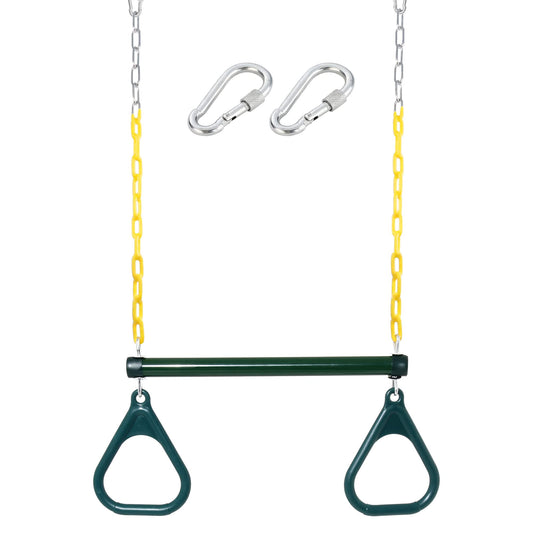 Take Me Away trapeze bar with rings for outdoor play.