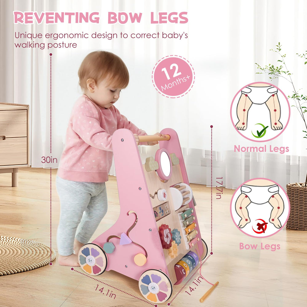Takeeyce wooden walker uses FSC-certified materials with smooth, floor-safe wheels.