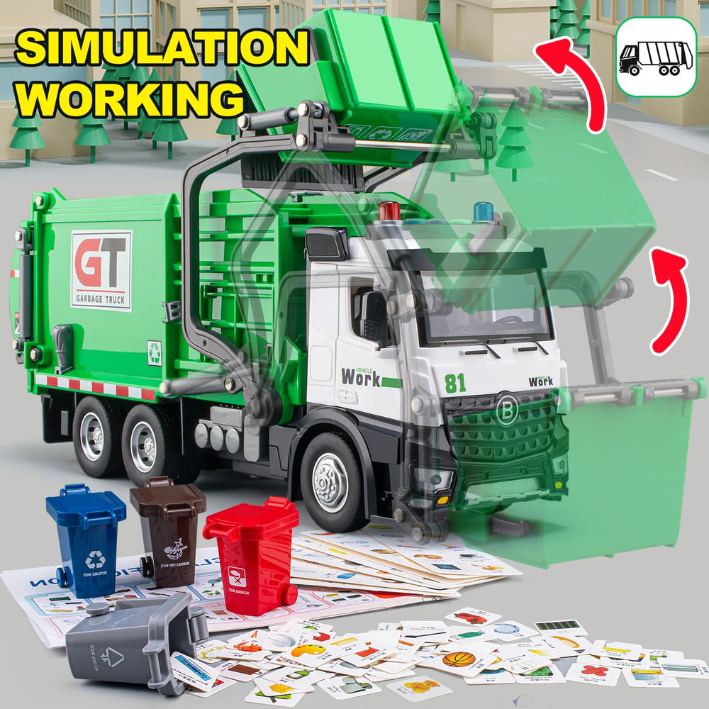 TAKGUD garbage truck toy rear view showing dumping action feature
