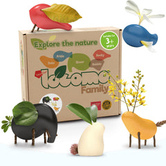 Taksa Toys Locomo Family 1 wooden animals for imaginative outdoor play.