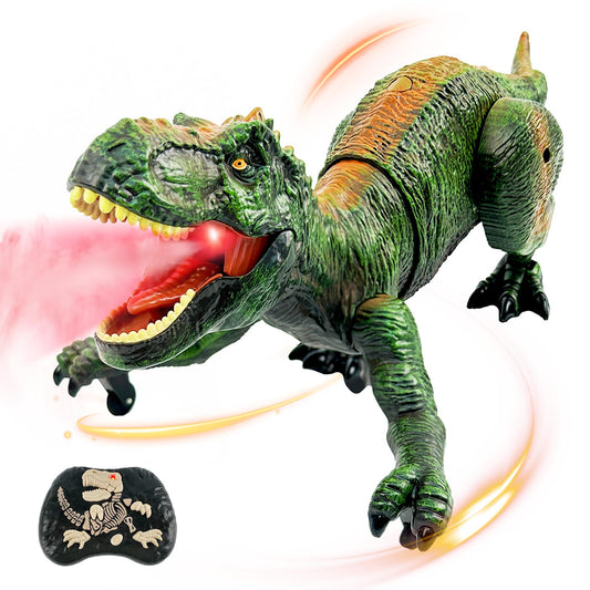 TALGIC remote control dinosaur in green, side view for imaginative play.