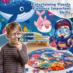TALGIC round ocean puzzle shows colorful sea creatures for engaging, imaginative play.