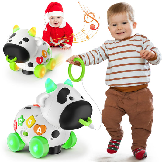 Talkfun cow toy with colorful lights and music to delight babies.