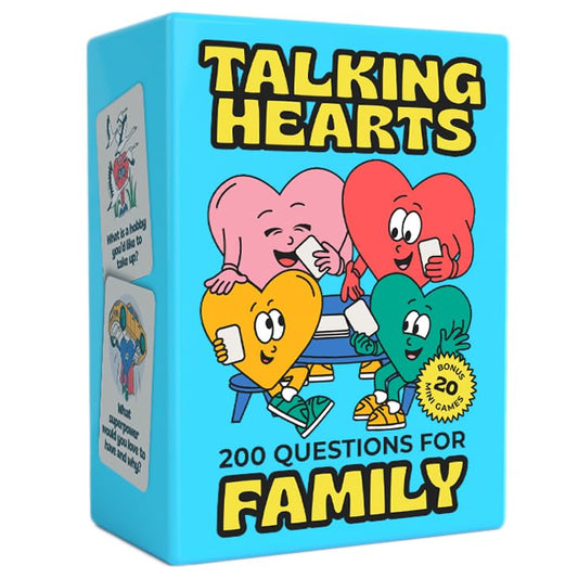 Talking Hearts conversation cards 200 prompts spread on table for family talk