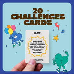 Talking Hearts game night setup with cards and family, lively challenges