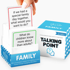 Talking Point Cards on table for family conversation and bonding at dinner.