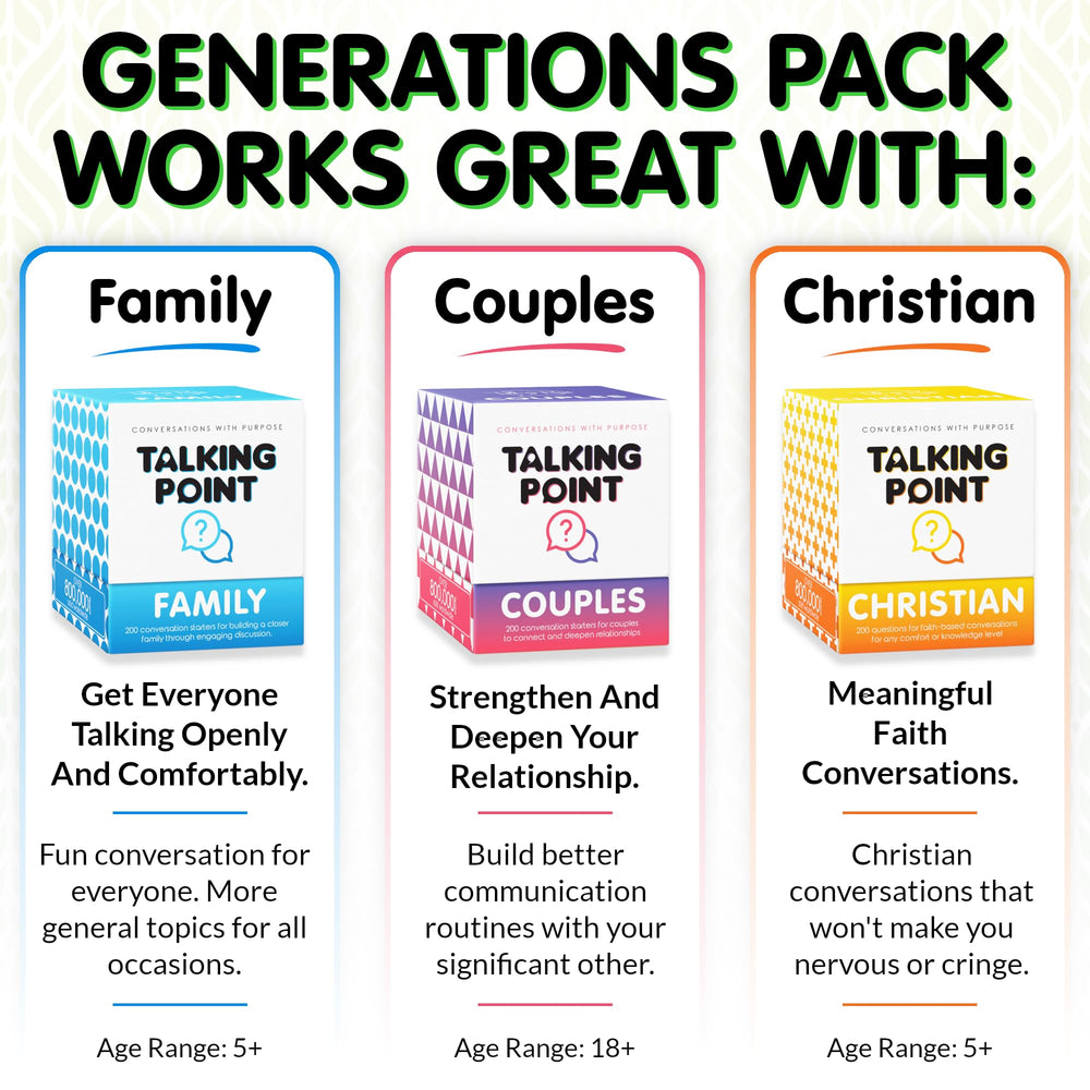 Talking Point Cards Generations Edition cozy game night setup for engaging chats.