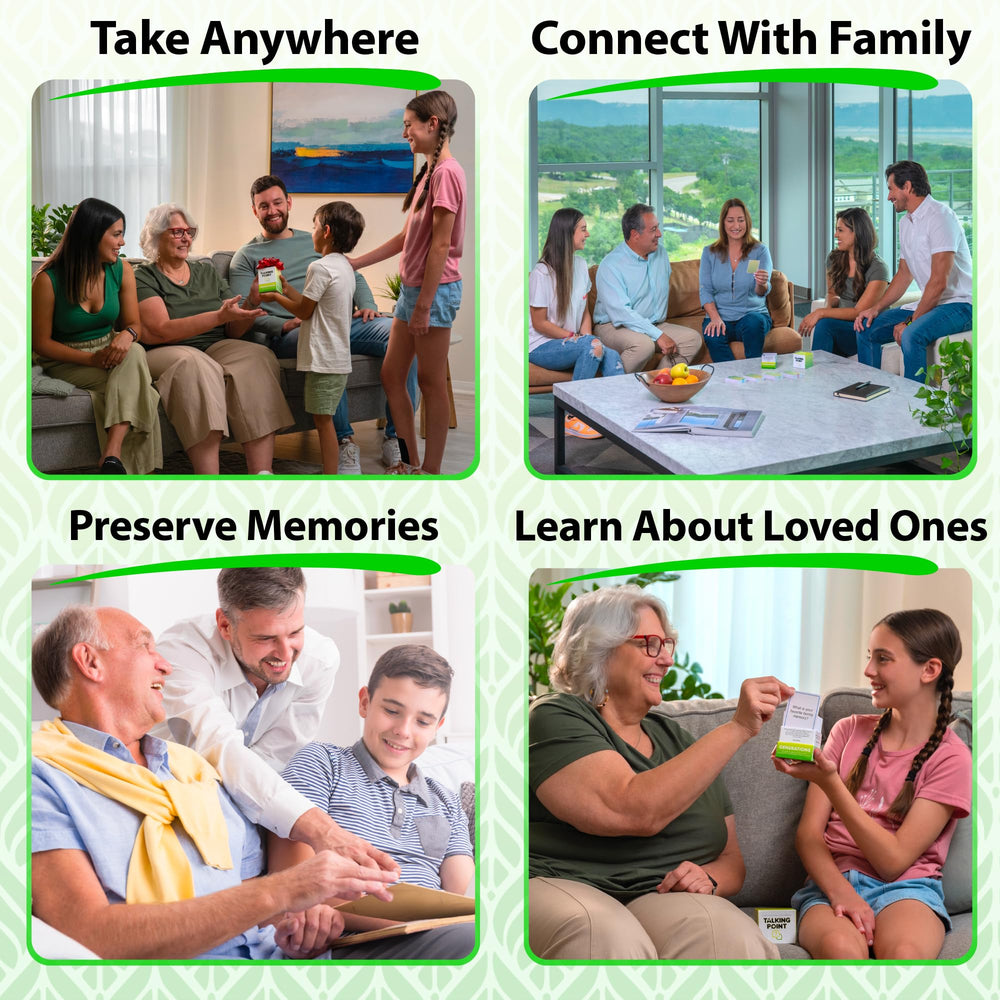 Talking Point Cards Generations Edition close-up of prompts guiding memories and conversations.