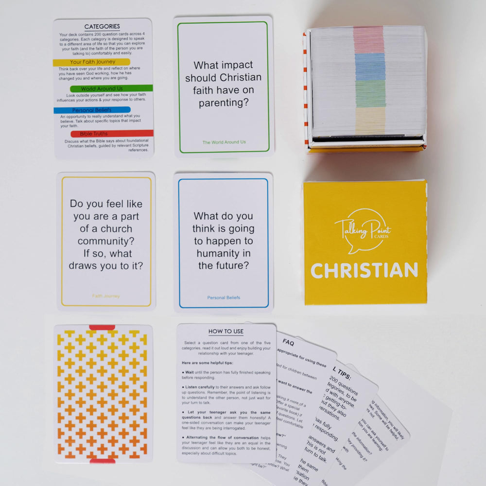 Talking Point Cards kids-friendly prompts invite younger participants into faith discussions.