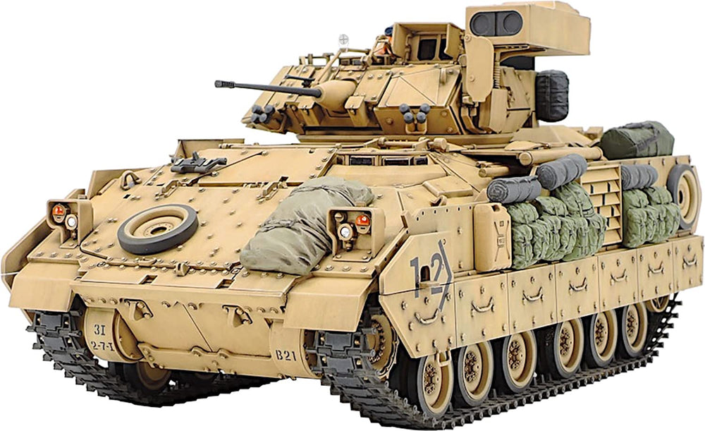 TAMIYA Desert Storm M2A2 Bradley box-art shows authentic scale look for display.