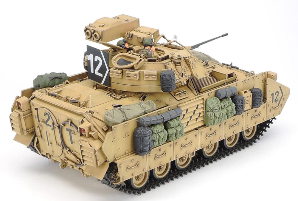 TAMIYA Desert Storm M2A2 Bradley exterior-detail highlights precise surface texture for realism.