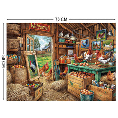 TangComplete chicken coop puzzle materials image shows recycled cardboard for lasting play.