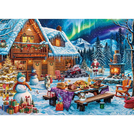 TangMosaic Christmas under the Northern Lights puzzle scene for cozy family evenings