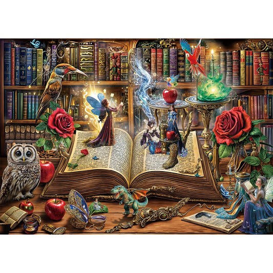 TangMosaic Magic Book Puzzle: enchanted library scene for immersive solo puzzling and cozy decor.