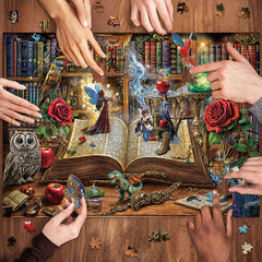TangMosaic Magic Book Puzzle: moonlit staircase image supports calm focus during nightly puzzles.