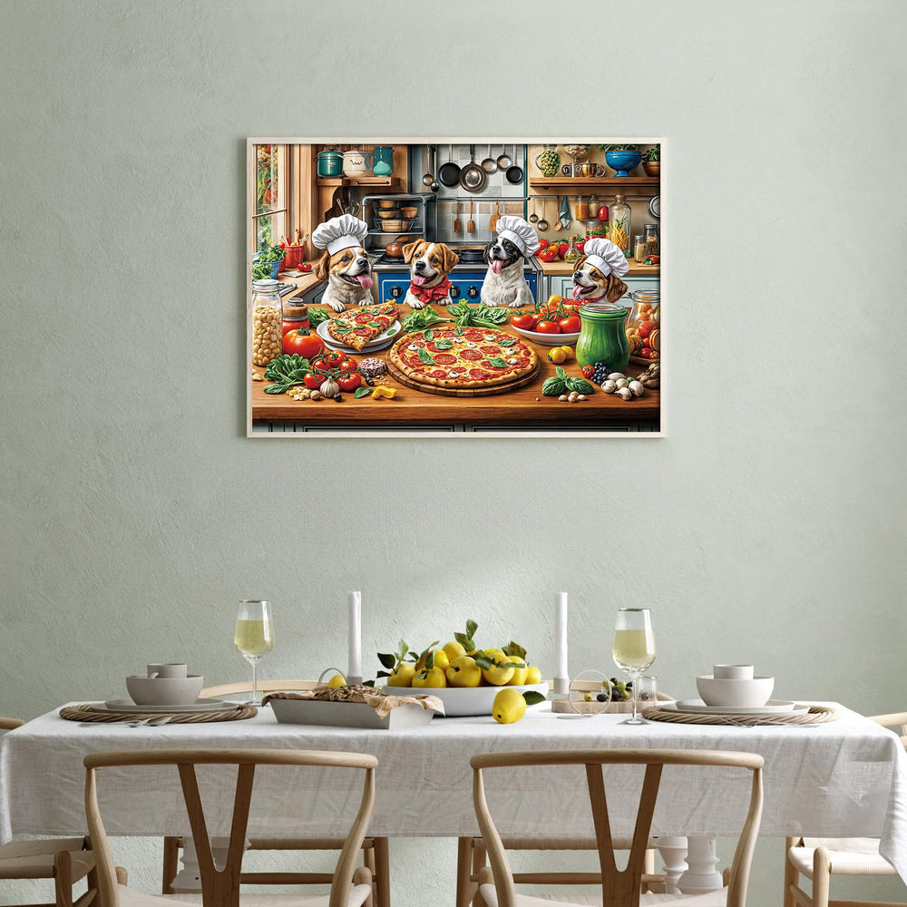 TangMosaic Dog Pizza Puzzle completes into a cheerful wall display.