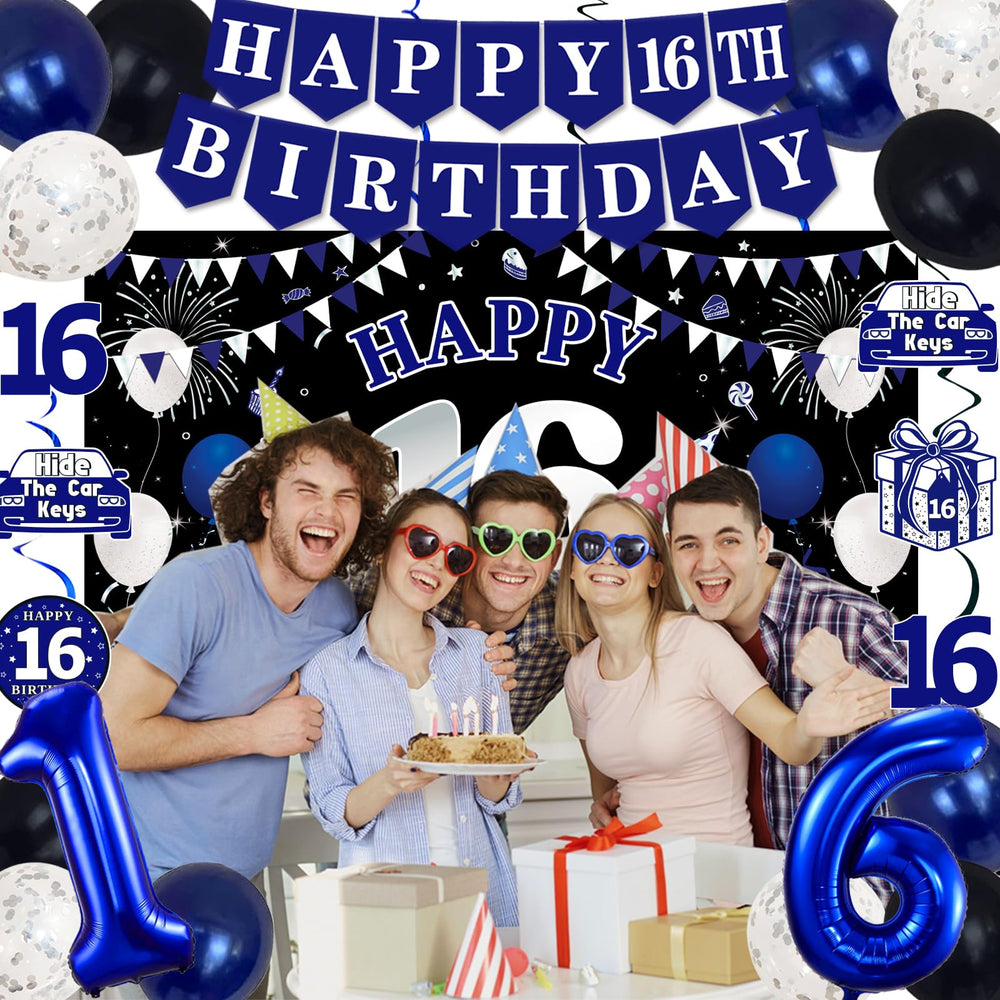 TAOTOSUNE 12-pack balloons in blue, black, white confetti brighten table decor.