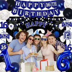 TAOTOSUNE 12-pack balloons in blue, black, white confetti brighten table decor.