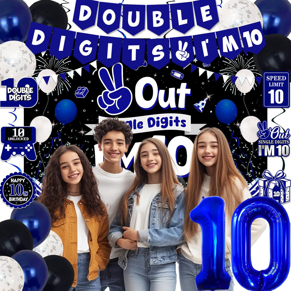 TAOTOSUNE Out Single Digits I'm 10 backdrop in blue and black