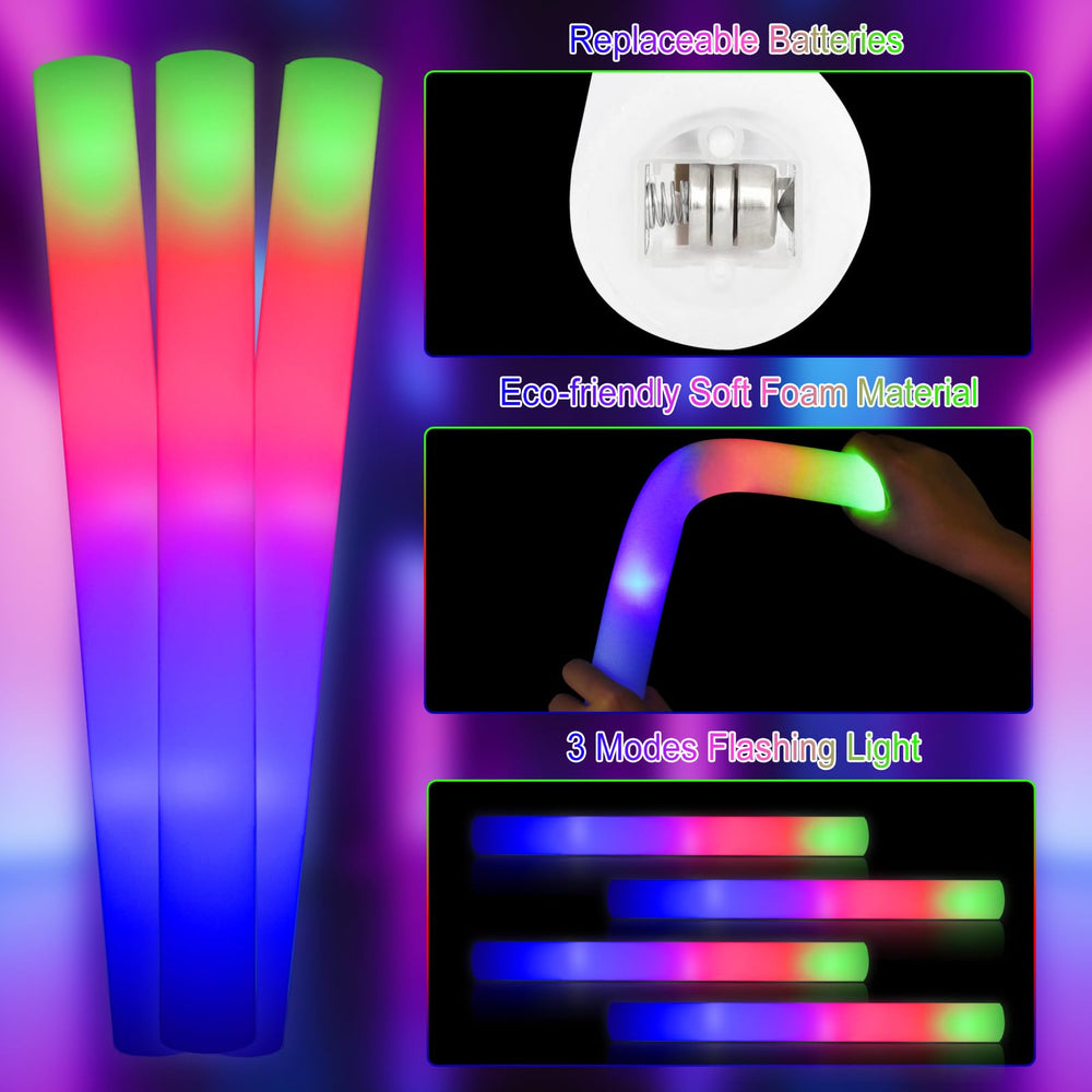 Taotuo foam light sticks feature an on/off battery save function.