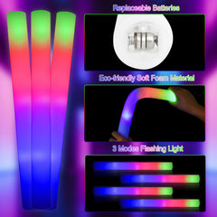 Taotuo foam light sticks feature an on/off battery save function.