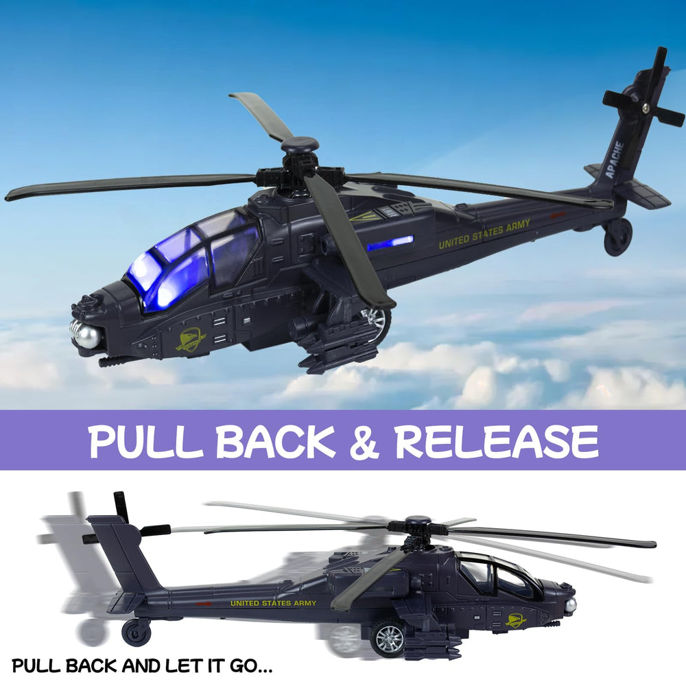 Tcvents pull-back helicopter toy lets kids watch it glide across floors.