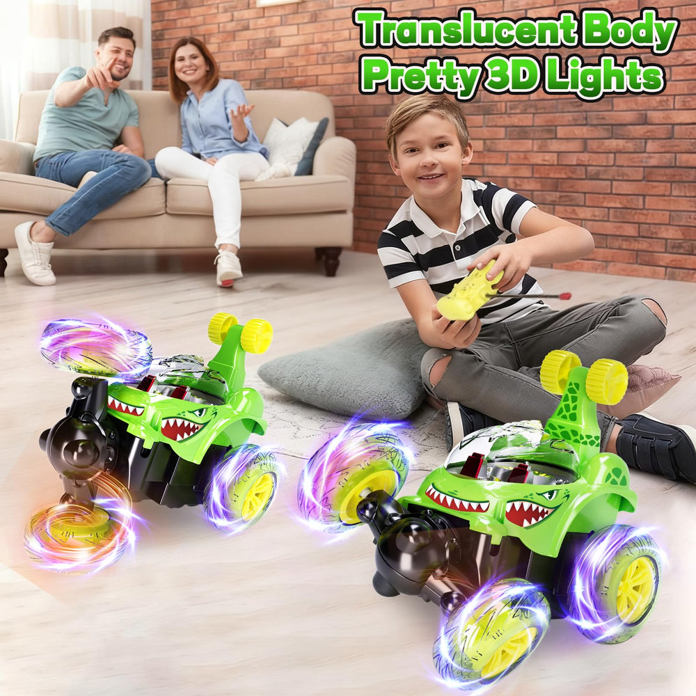 Tcvents RC Stunt Car dinosaur design appeals to kids' imagination.