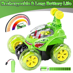 Tcvents RC Stunt Car top view reveals translucent shell and LED visibility.