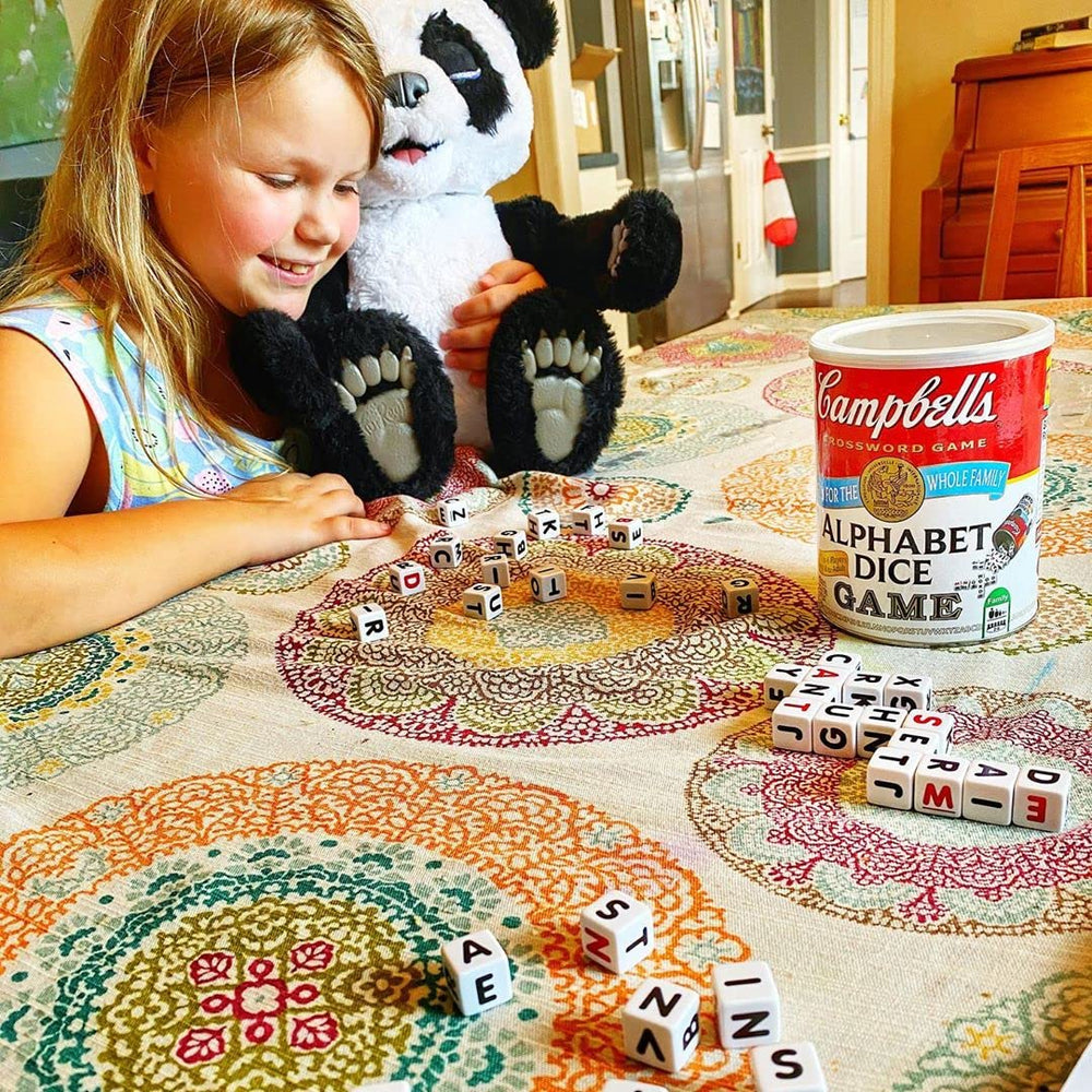 TDC Games Campbell's Alphabet Dice Game crossword layout showcases wordplay potential