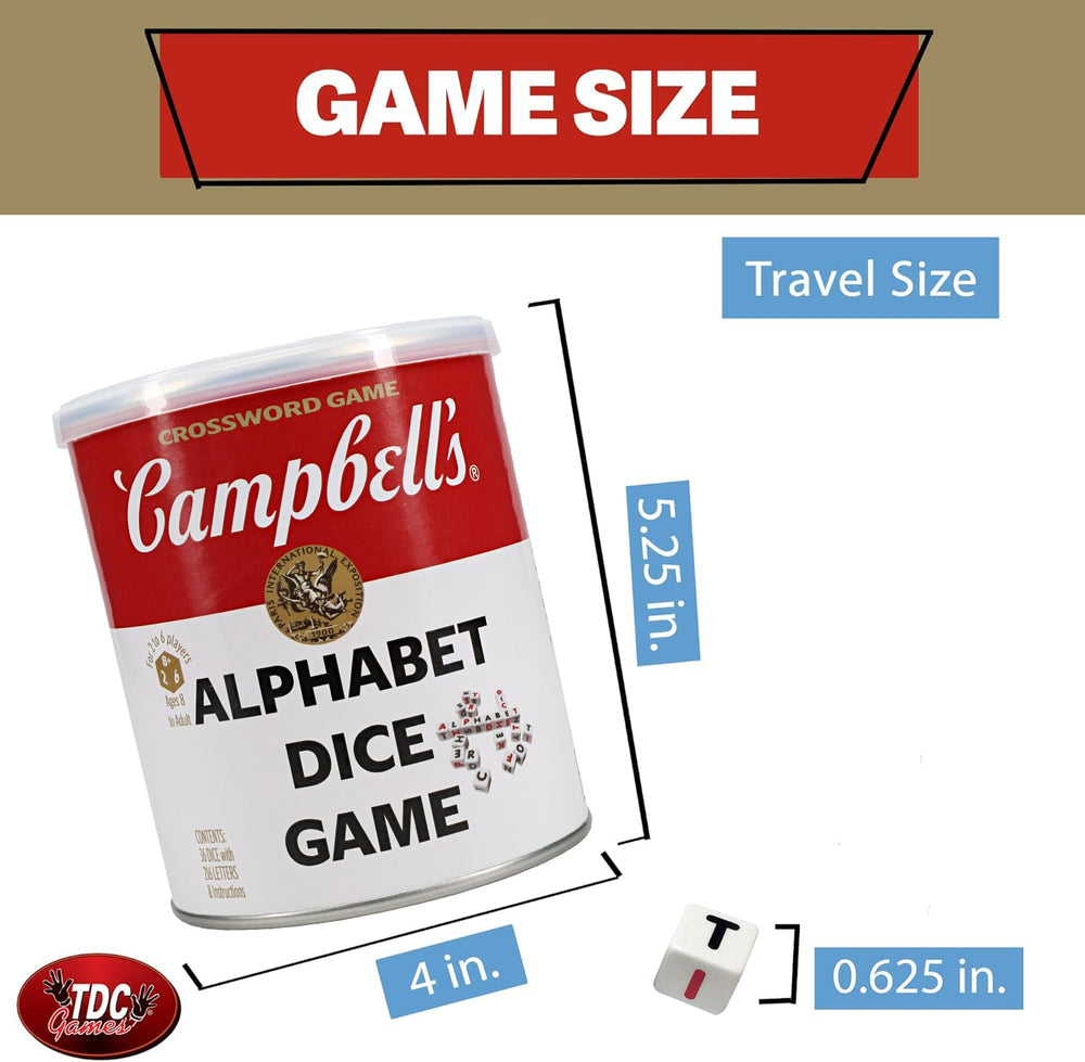 TDC Games Campbell's Alphabet Dice Game family game night setup invites collaborative play