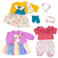 TDDS9 9-Piece doll clothes overview showing versatile outfits for 20-22 inch dolls.
